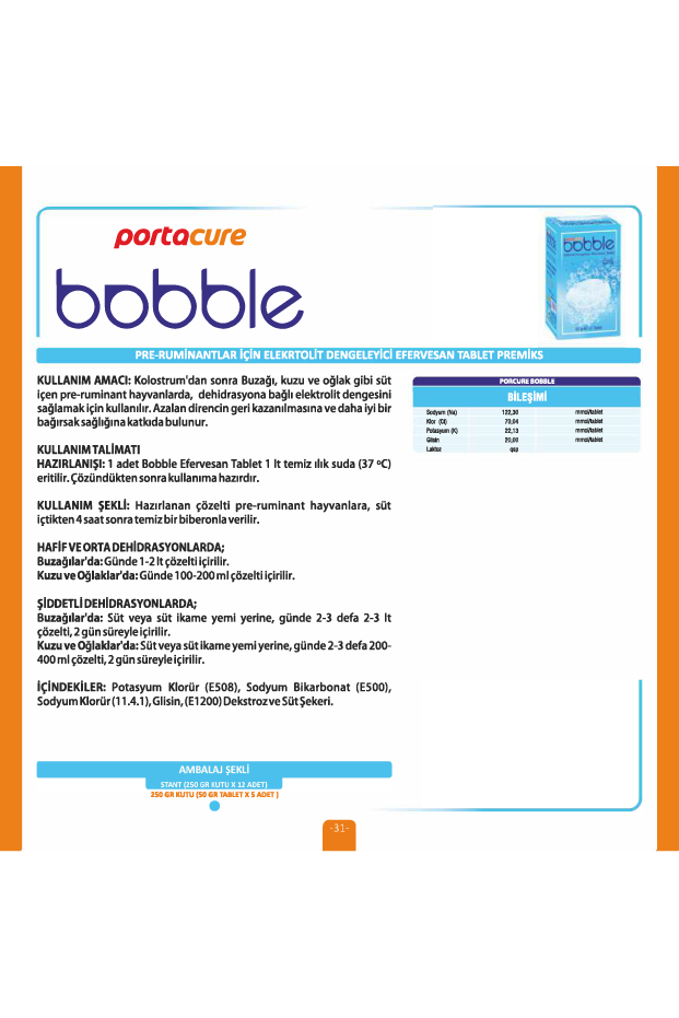 BOBBLE Pre-Ruminantlar İçin Elekrtolit Dengeleyici - Efervesan Tablet