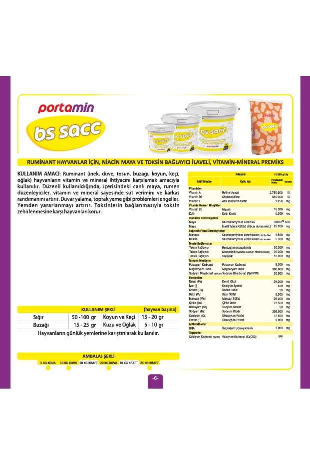 BS SACC  Niacin Maya Ve Toksin Bağlayıcı İlaveli Vitamin-Mineral Premiks