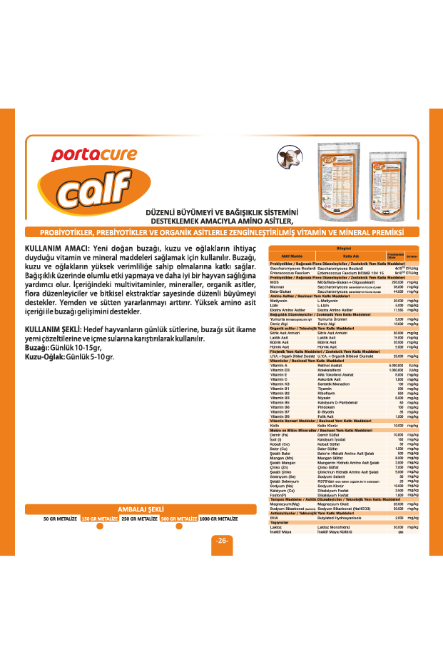 CALF Buzağı, Kuzu ve Oğlak Bağışıklık Güçlendirici Vitamin - Mineral Premiks