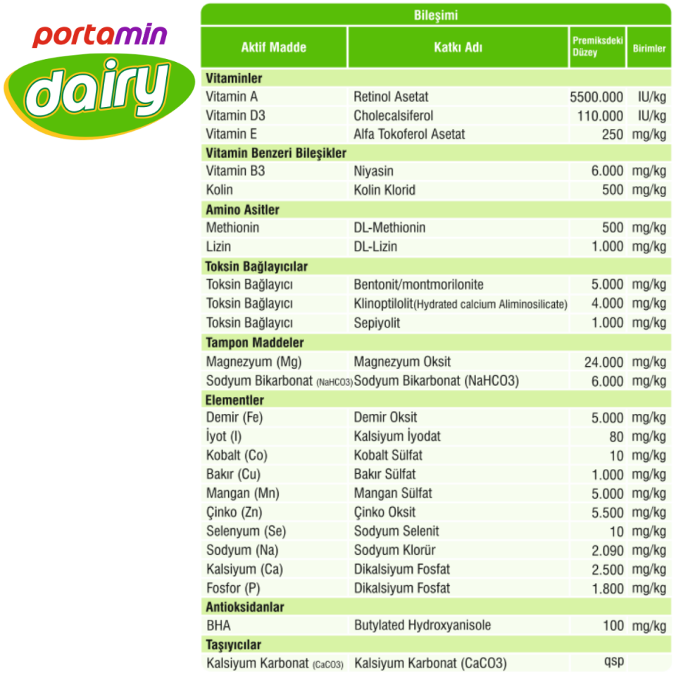 DAİRY Vitamin Mineral Zengini Süt Premiksi