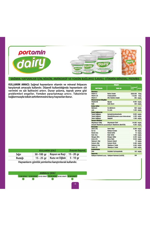 DAİRY Vitamin Mineral Zengini Süt Premiksi
