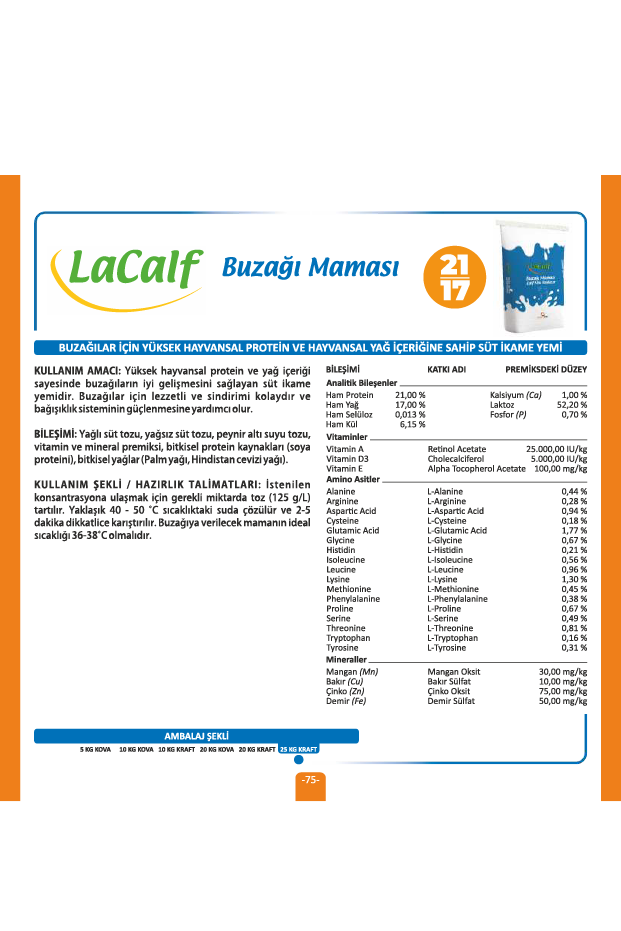 LA CALF 21/17 BUZAĞI MAMASI - SÜT İKAME YEMİ