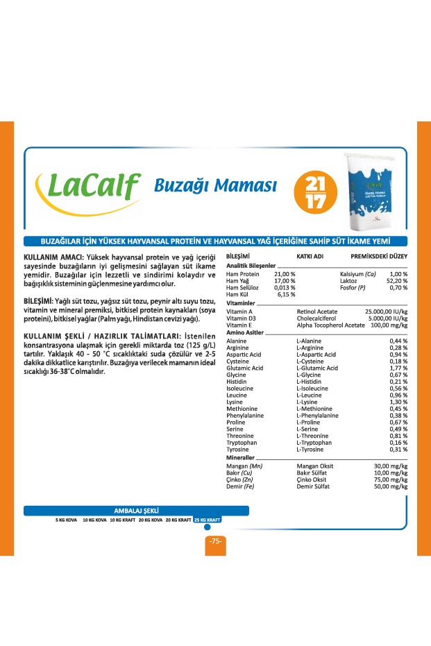 LA CALF 21/17 BUZAĞI MAMASI - SÜT İKAME YEMİ