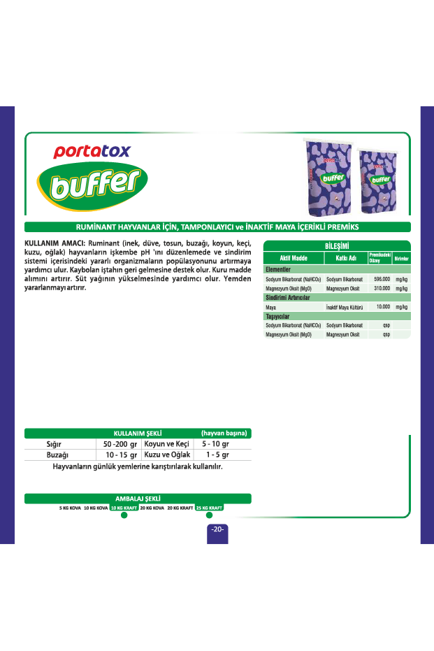 BUFFER Tamponlayıcı Ve İnaktif Maya İçerikli Premiks