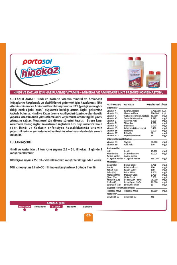HİPNOKAZ Hindi Ve Kazlar İçin Hazırlanmış Vitamin – Mineral Ve Aminoasit Likit