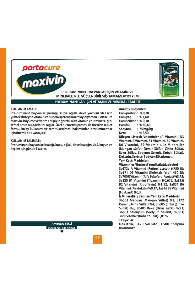 MAXİVİN Buzağı, Kuzu ve Oğlak için Yüksek Düzey Vitamin Ve Mineral Tableti