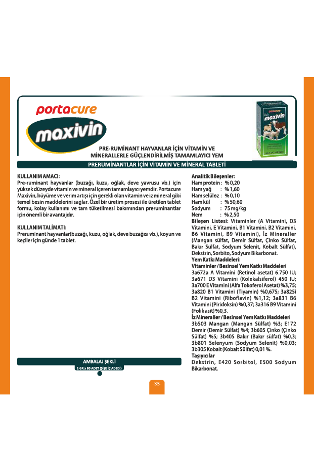 MAXİVİN Buzağı, Kuzu ve Oğlak için Yüksek Düzey Vitamin Ve Mineral Tableti