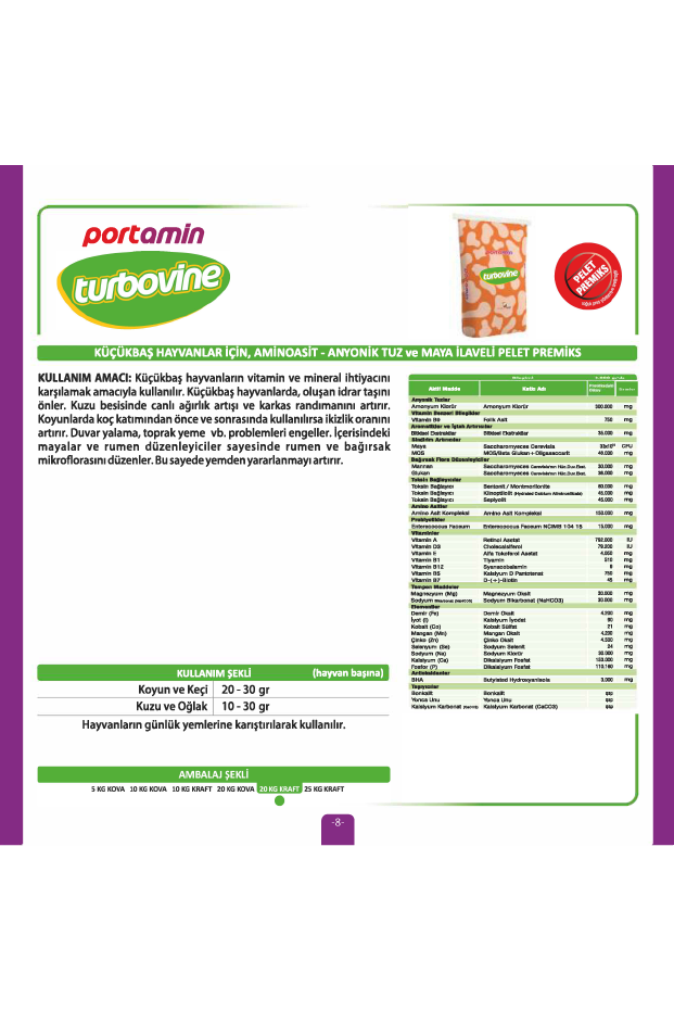 TURBOVİNE Küçükbaş Hayvanlar İçin Pelet Premiks – Kolay Kullanım