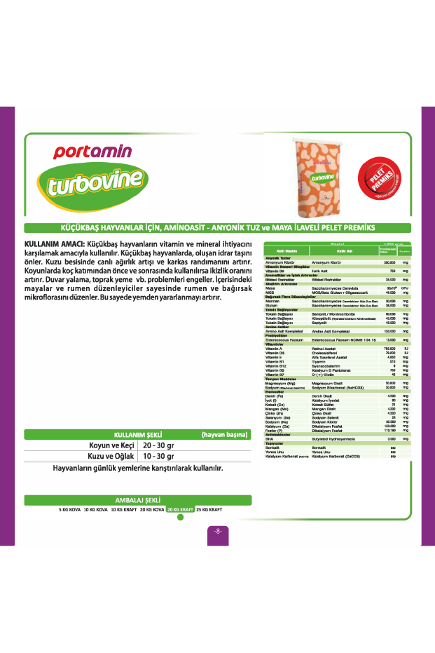 TURBOVİNE Küçükbaş Hayvanlar İçin Pelet Tamamlayıcı Yem