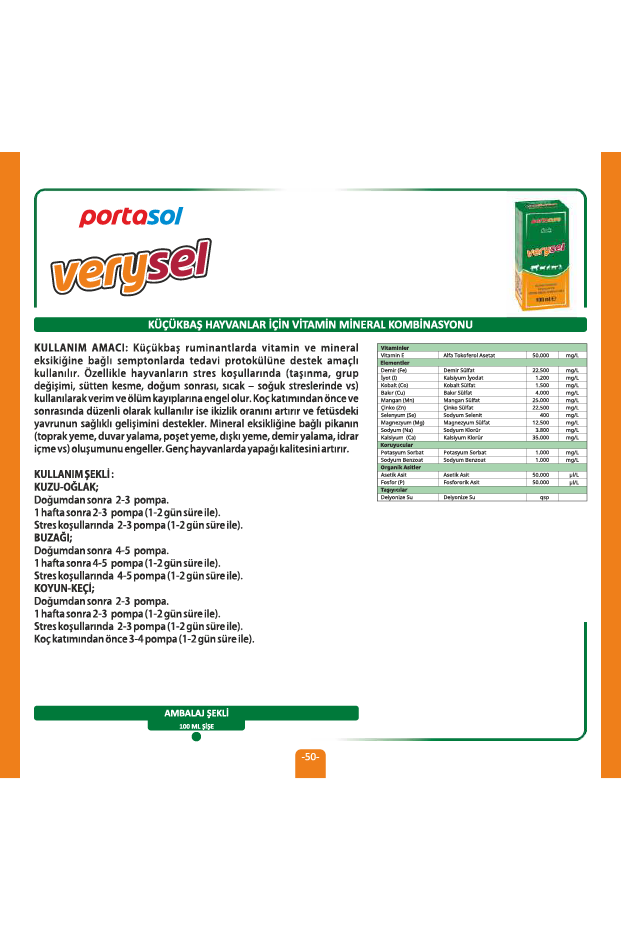 VERYSEL Küçükbaş Hayvanlar İçin Stres Önleyici ve Pika Önleyici