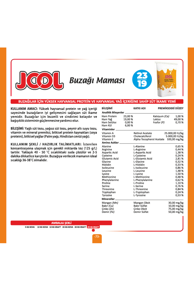 JOOL 23/19 Premium Buzağı Maması ( Süt İkame Yemi ) - Yeni Üretim