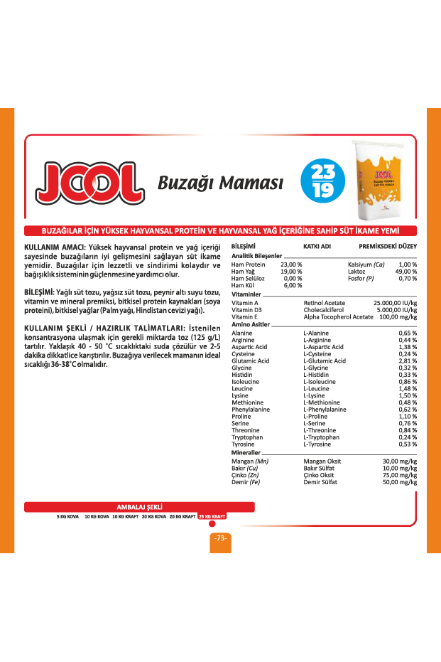 JOOL 23/19 Premium Buzağı Maması ( Süt İkame Yemi ) - Yeni Üretim