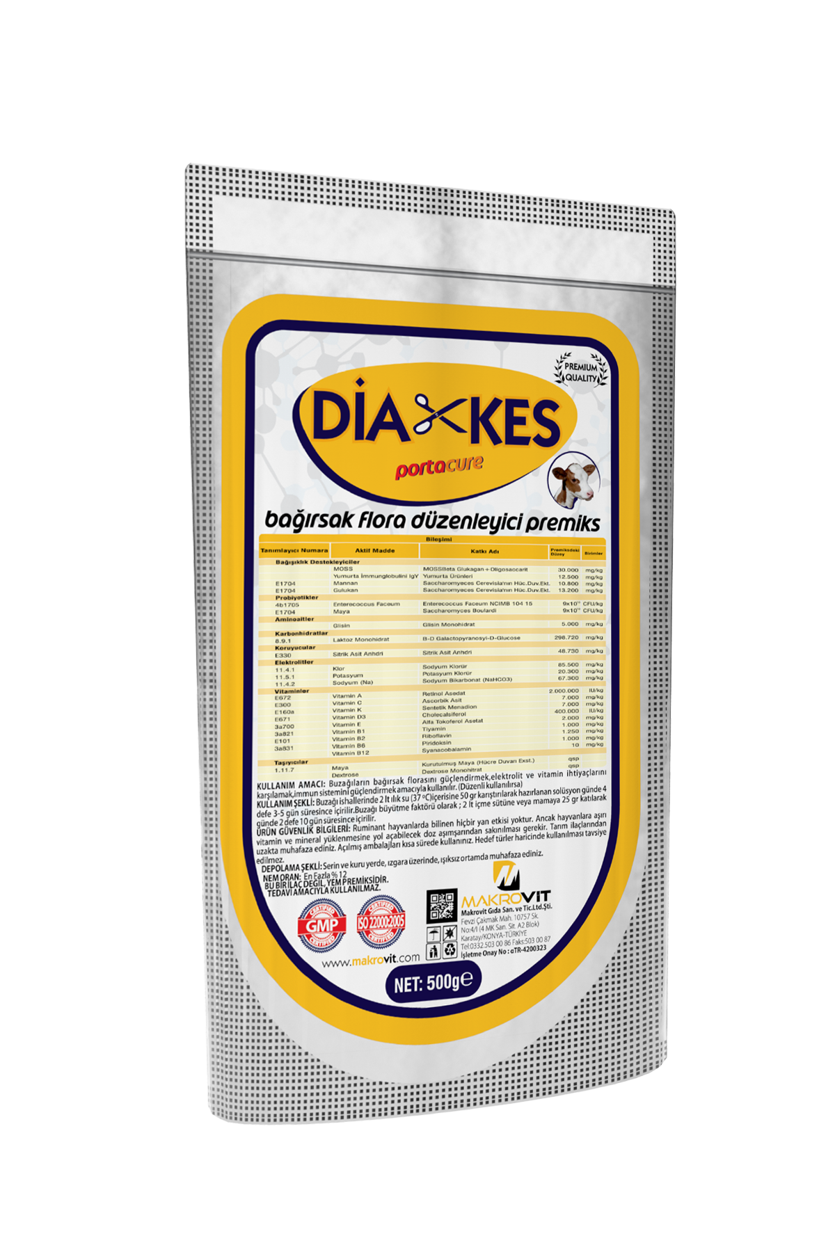 DİAKES Buzağılar İçin İshal Kesici ve Bağışıklık Destekleyici Tamamlayıcı Yem 500 GR
