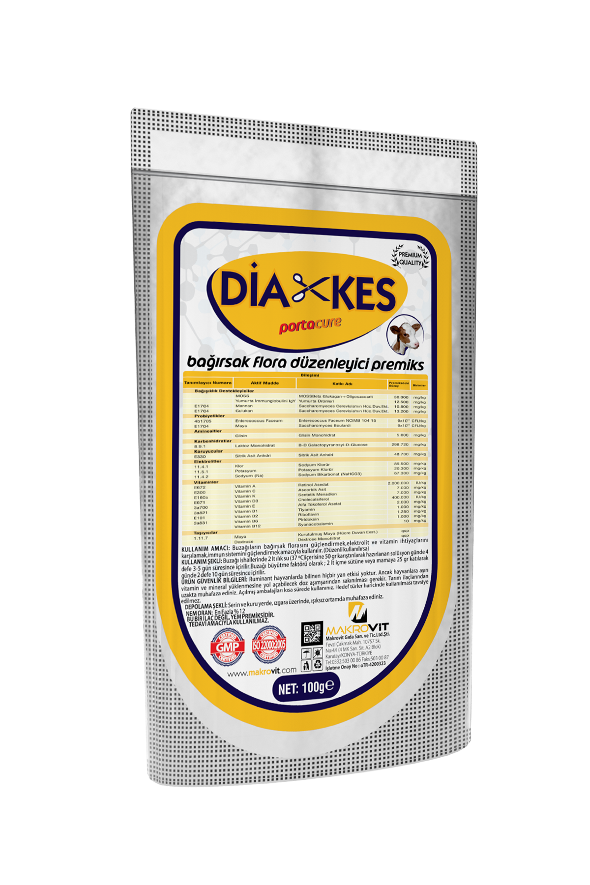 DİAKES Buzağılar İçin İshal Kesici ve Bağışıklık Destekleyici Tamamlayıcı Yem 100 GR