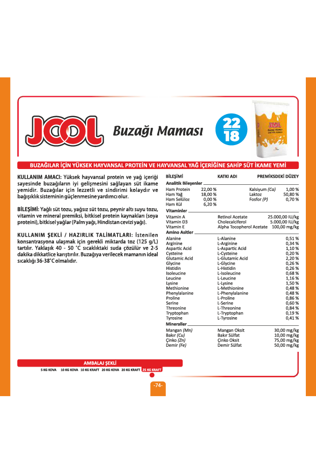 JOOL 22/18 Premium Buzağı Maması ( Süt İkame Yemi ) - Yeni Üretim